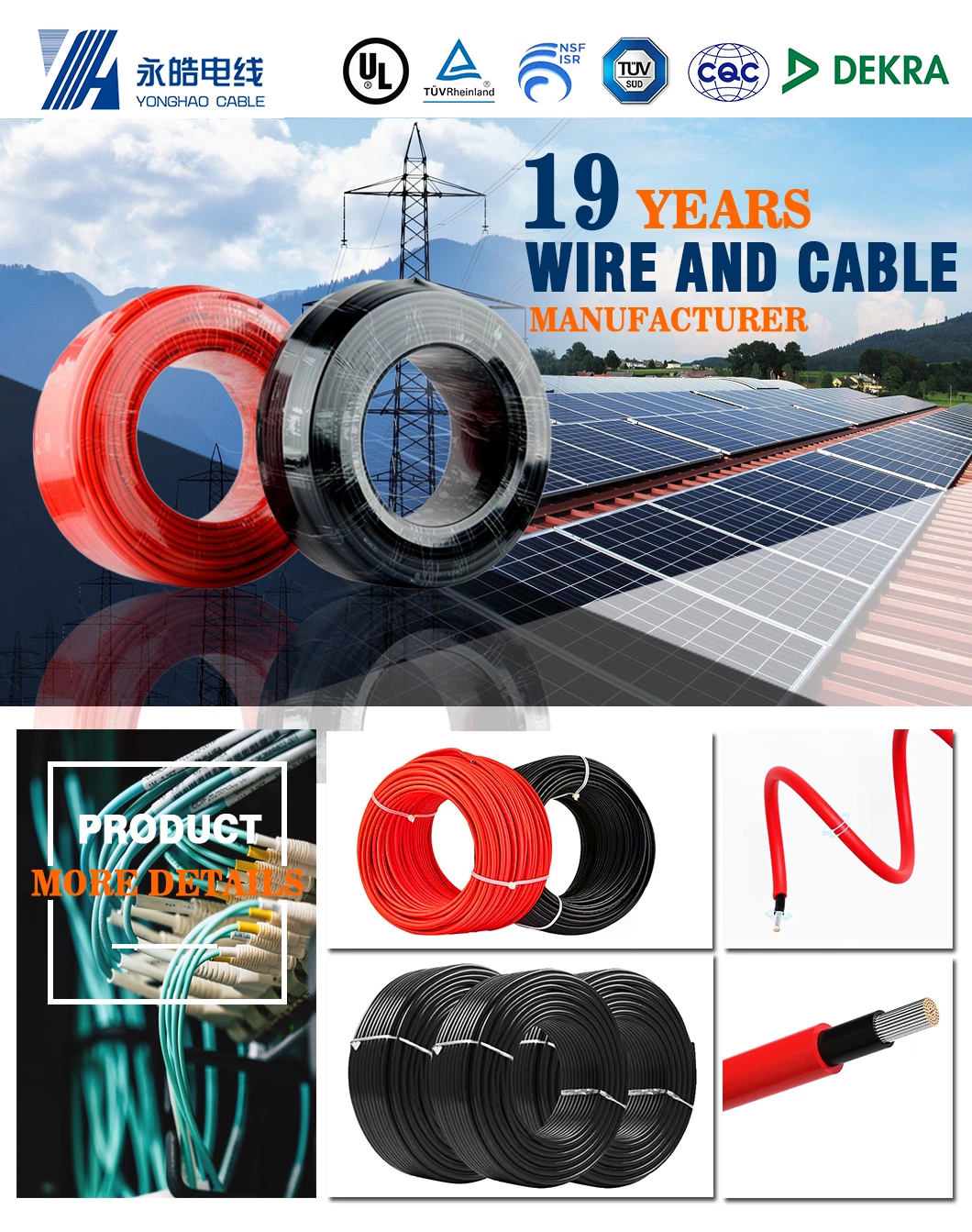Manufacturer Solar Cable TUV Approval XLPE Insulated Tinned Copper 4mm 6mm 10mm PV DC Panel Power Solar Cable